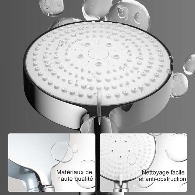 Detalle de OFFO Pommeau de douche filtrant anti-calcaire 6 modes avec tuyau 1,6 m (chrome)