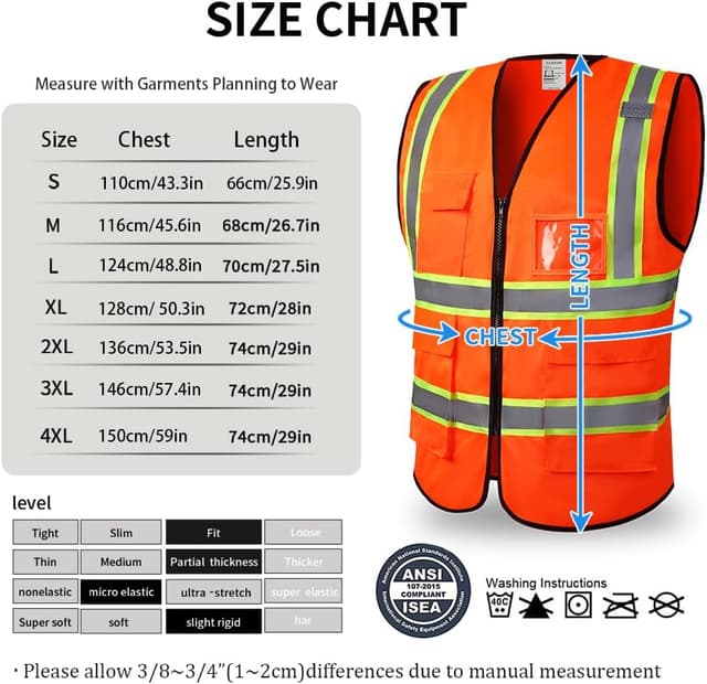 Detalle 2 de Hi Vis Vests Reflective Safety Vest for Women & Men – Breathable Polyester with Pockets and Zipper (ANSI/ISEA Level 2)