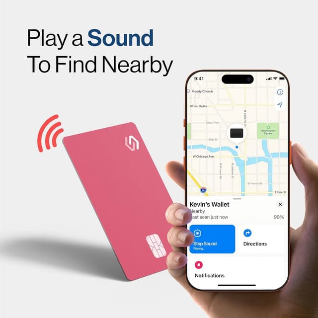 Detalle 2 de SPOTMINDERS Apple MFi Certified Credit Card Wallet Tracker PRO (Pink) — iOS Only, Apple Find My