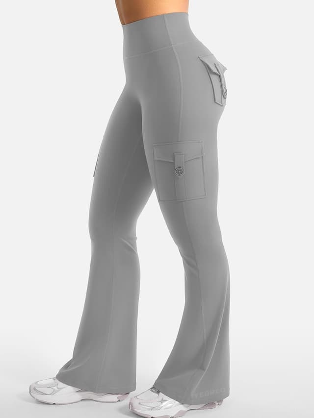 Detalle de YEOREO CoreFlex Damen Flare Leggings mit 4 Taschen – High Waist, Seamless Push-up & blickdicht