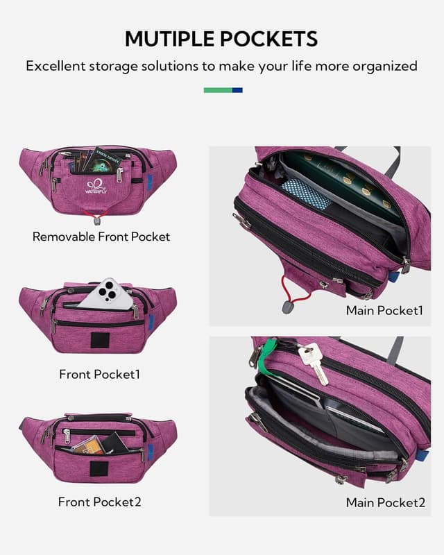 Detalle de Waterfly Bum Bag/Fanny Pack (Unisex) with Multi Pockets, Adjustable Waist Belt and Water-Resistant Nylon