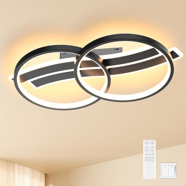 Detalle de MOUNM Lampadario plafoniera LED camera da letto nero con telecomando, dimmerabile 3000K-6000K (30W) e forma a nota musicale