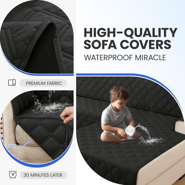 Detalle de Ystyle housse imperméable pour canapé d’angle 2 places avec accoudoirs (forme L) réversible antidérapante – noir