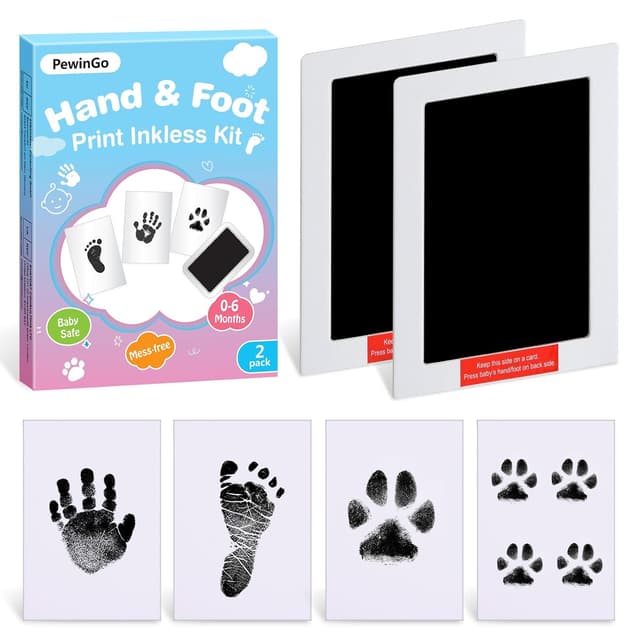 Detalle de PewinGo XL Set für Baby-Hand- und Fußabdruck (tintenfrei) inkl. Abdruckpads & Karten