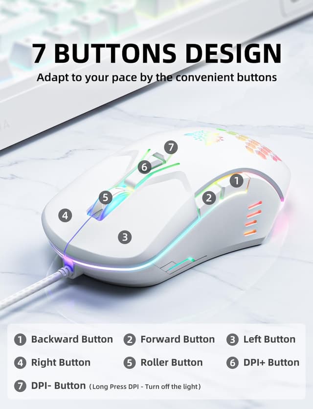 Detalle 2 de Wired PC Gaming Mouse with PMW3389 sensor, RGB backlighting and 7 programmable buttons