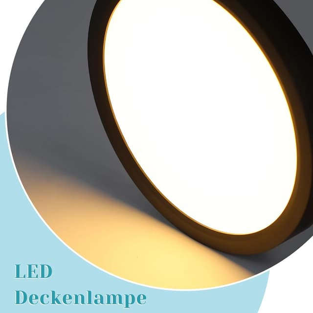 Detalle 2 de ZMH Deckenlampe LED fürs Badezimmer, flach (Ø 30 cm), 24 W, 3000 K, IP44, schwarz