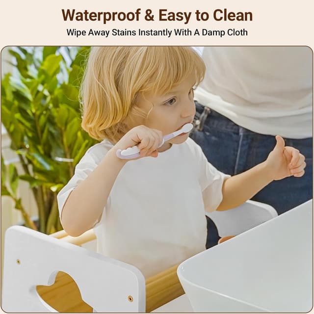 Thumbnail 2 de COSYLAND Toddler Standing Tower 3-Level Wooden Kitchen Stool