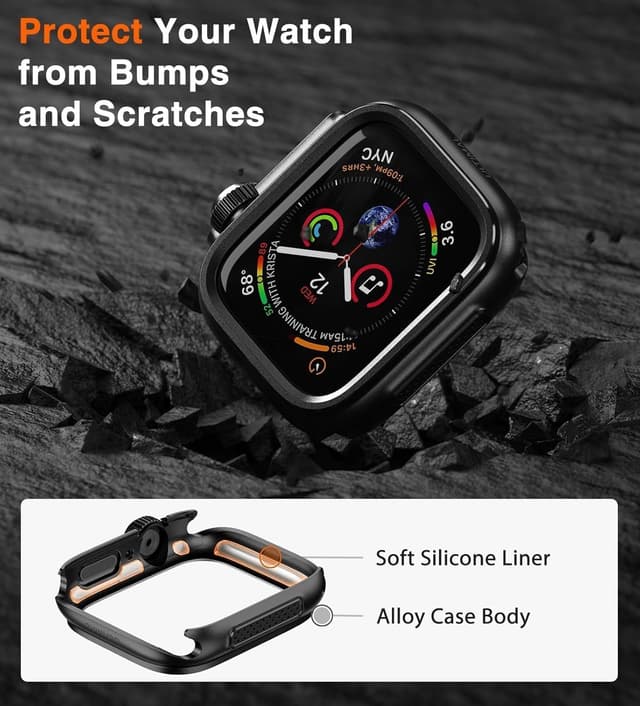 Detalle 2 de ULTIMAL Watch Case for Apple Watch Series 6/5/4/SE/SE2/SE3 44mm (Black) – shockproof protective cover