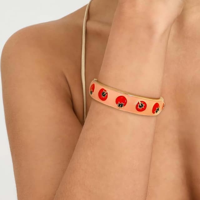 Detalle de TOVABA Damen-Armbandreif mit Emaille im Tomaten-Design – nickelfrei & farbtreu