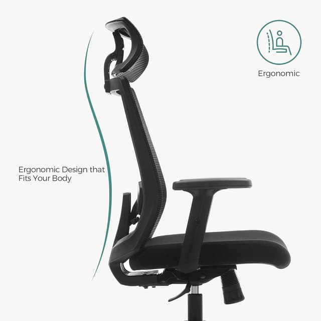 Thumbnail 6 de SONGMICS Bürostuhl OBN55BK mit Netzbespannung, verstellbarer Lendenstütze, Kopfstütze und Armlehnen