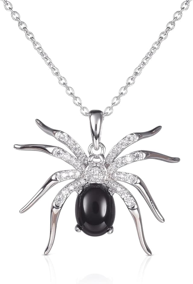 Detalle de Collier namana en argent sterling 925 avec pendentif araignée et agate noire