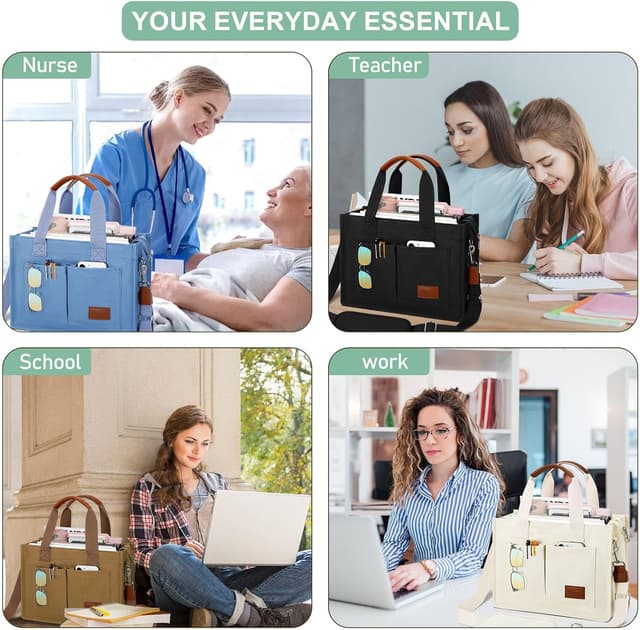 Detalle de KKXIU Large Canvas Tote Bag with Zipper, Compartments & Pockets