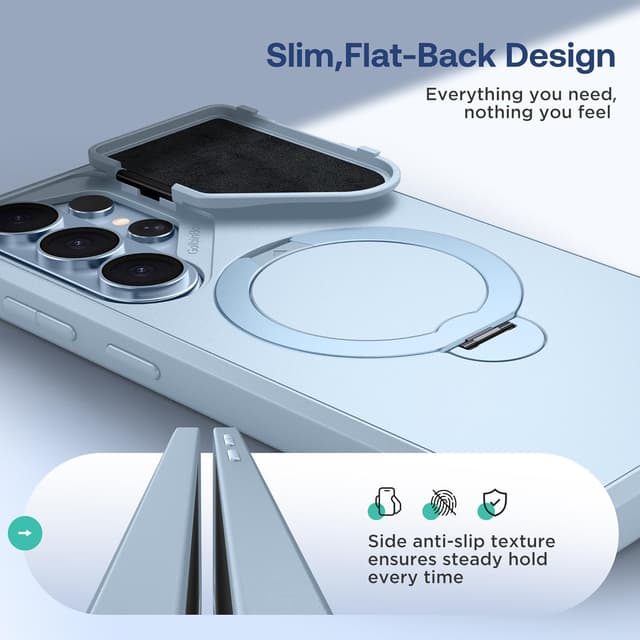 Detalle de GolbinBox 360 Adjustable Magnetic Stand Case for Samsung Galaxy S26 Ultra (Cream Blue) — Flip Camera Cover & Matte Anti-Slip Grip