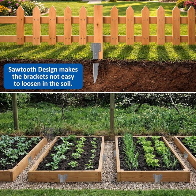 Detalle 2 de AMLOOPH small railway sleeper brackets (20 pack) – galvanised metal timber supports for raised beds & garden edging