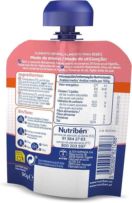 Thumbnail 5 de Nutribén Fruta And Go 🍎🍌 Puré Natural, 10x90g