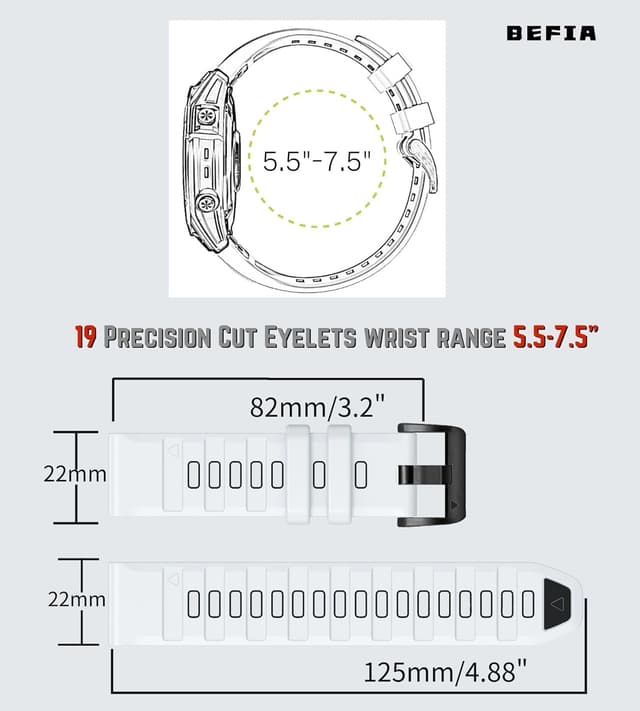 Detalle de BEFIA 22mm Quick Fit Watch Band for Garmin fenix 8 47mm, epix Gen 2 47mm & Forerunner 965/955 (22mm straps)