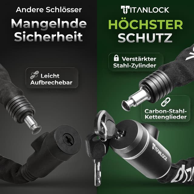 Detalle de TITANLOCK Fahrrad-Kettenschloss mit Reflektionsschutz (Sicherheitsstufe 7/10) – leicht transportierbar & rostfrei