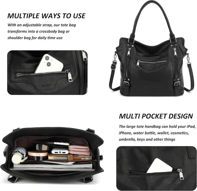 Detalle de TANTOMI hobo bags for women (large capacity) with detachable purse set – tote, shoulder & crossbody bag