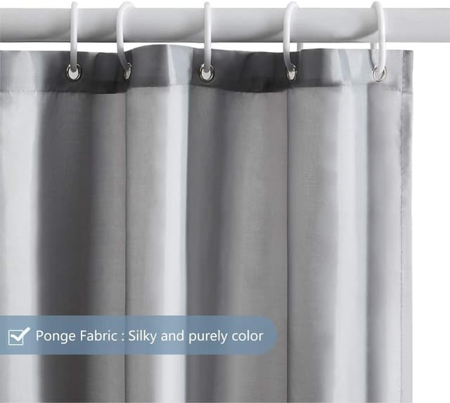 Detalle de Rideau de douche Furlinic Petit Rideau de Douche gris en polyester imperméable lavable (120 x 180 cm) avec 8 crochets