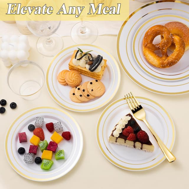 Thumbnail 5 de BESTSTAR Gold Plastic Plates Set 200pcs