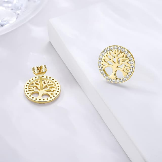 Detalle 2 de Boucles d’oreilles Arbre de Vie en argent sterling 925 Jrêveinfini (zircons), diamètre 12 mm