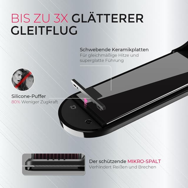 Detalle 1 de TYMO Haarglätterbürste FLIPRO 2-in-1: Glätten & Locken mit Ionen-/Keratin-Glättbürste