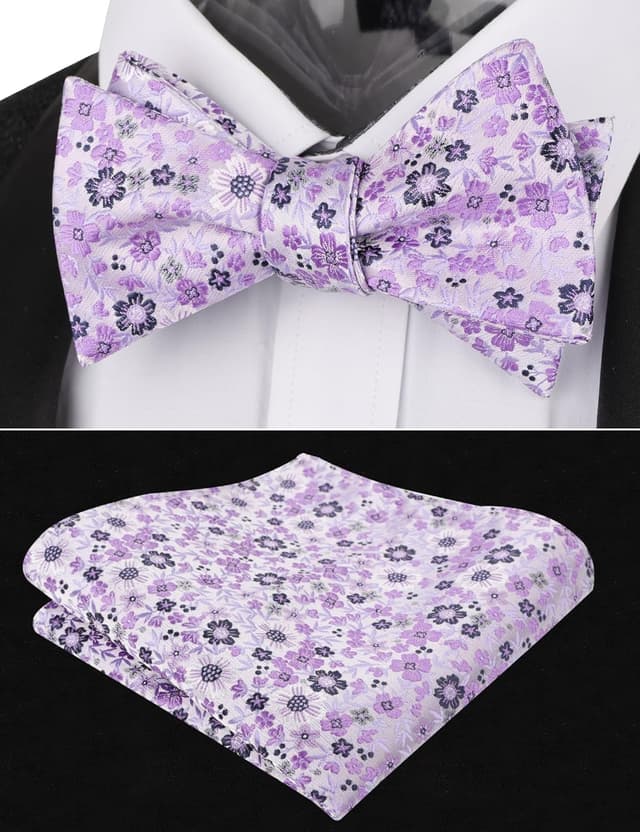 Detalle de Alizeal Men’s Self Tied Floral Bow Tie and Pocket Square Set
