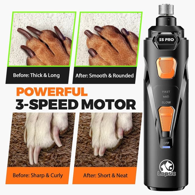 Detalle de Whisper Quiet Dog Nail Grinder with 4 LED Lights, 3-Speed Rechargeable Grooming Kit (with 3 Grinding Bits)