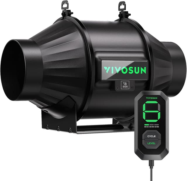 Detalle de VIVOSUN AeroZesh T4 100 mm (357 m³/h) avec régulateur E12 PWM pour ventilation d’extraction en intérieur