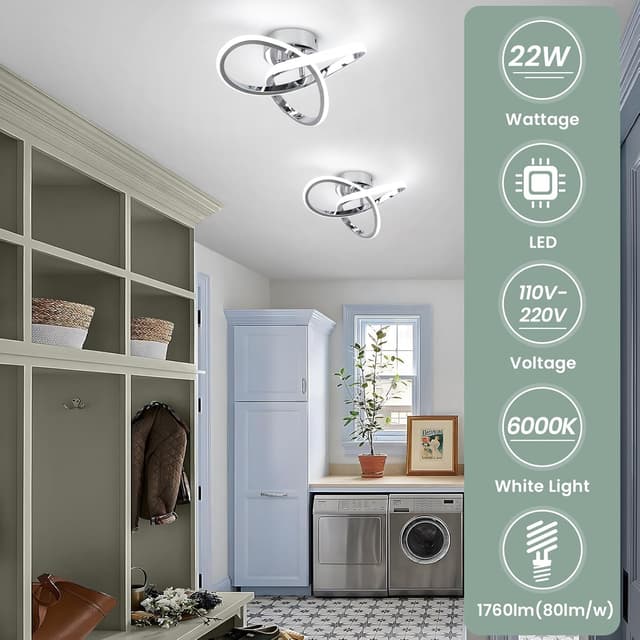 Thumbnail 6 de EIDISUNY Modern Chrome Ceiling Light 25cm 22W ⌁