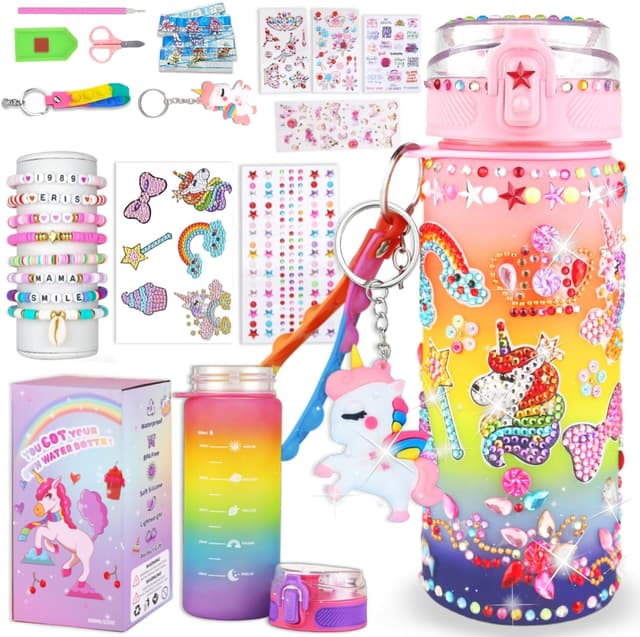 Detalle de Sanilinwild Girls DIY Water Bottle Kit (600ml) with Unicorn Theme & Friendship Bracelet Set