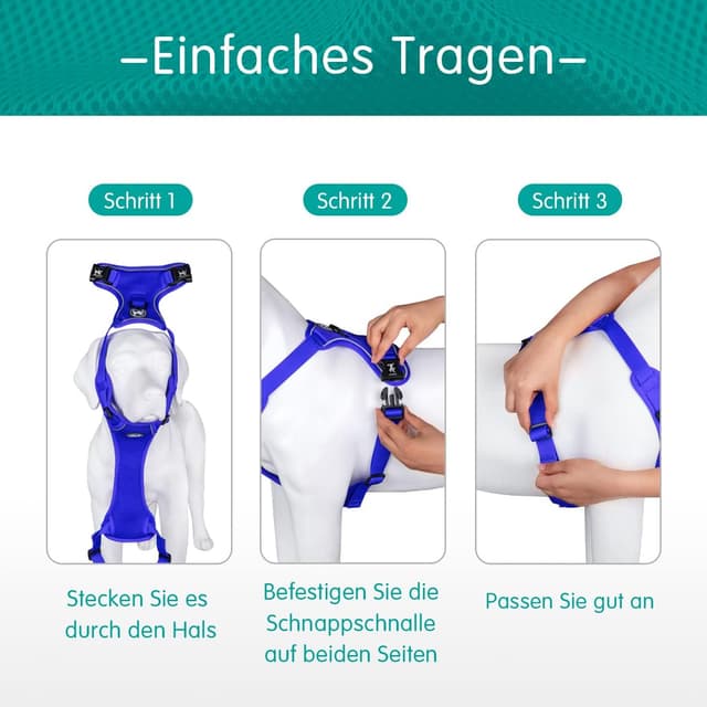 Detalle 2 de PoyPet reflektierendes, weiches Mesh-Hundegeschirr mit doppelter Polsterung (Königsblau), Größe L