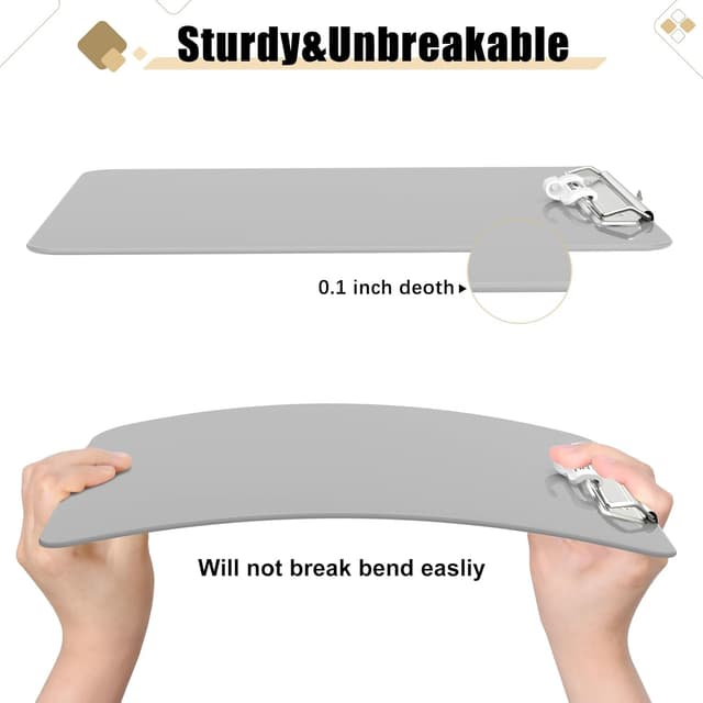 Detalle 2 de Hnogri Kunststoff-Klemmbrett Standard A4/Letter (12,5 × 9 Zoll) mit Stifthalter, flachem Clip – Grau