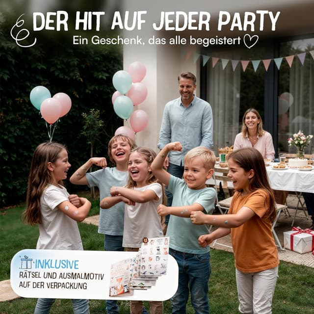 Detalle de Lunablu 120 hautfreundliche Kinder Tattoos (dermatologisch zertifiziert) – bunte Tier-Motive, Made in Germany