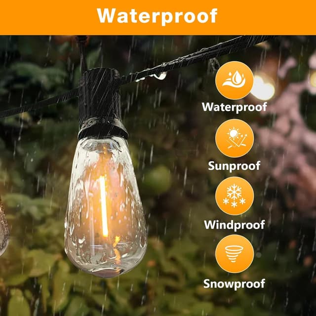 Thumbnail 3 de GLUROO 120FT Festoon Lights Outdoor, Garden Patio String Lights Mains Powered, 2200K Warm White, ST38 Waterproof LED String Lights with 62 Plastic Vintage Bulbs for Backyard Party Wedding
GLUROO 120FT Festoon Lights Outdoor, Garden Pa…
