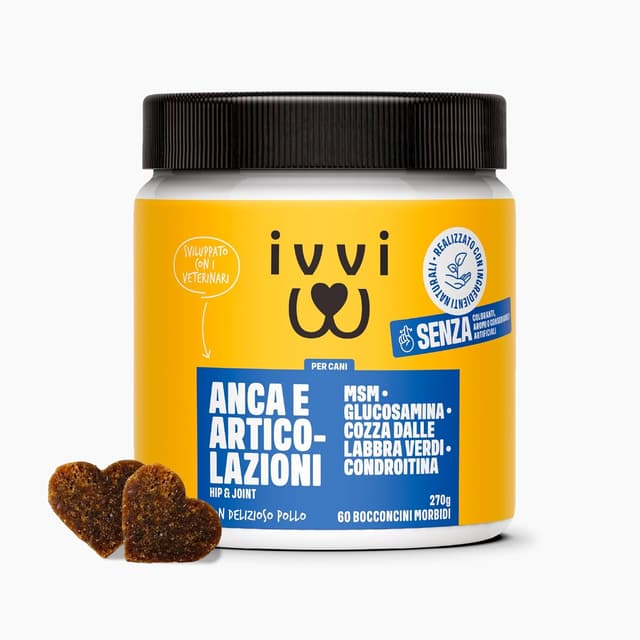 Detalle de IVVI Hip & Joint compresse altamente concentrate per articolazioni del cane in snack con cozza dalle labbra verdi, glucosamina, condroitina e MSM