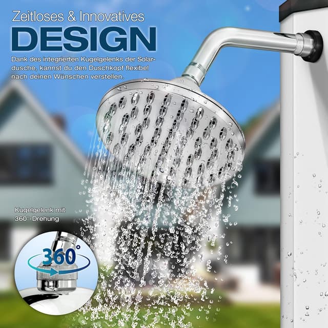 Detalle 2 de tillvex Solardusche 60 Liter inkl. Abdeckung – Warmwasser ohne Strom, mit Wasserhahn & Gartenschlauch-Anschluss