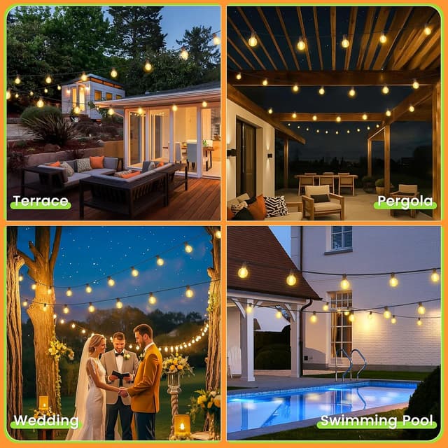 Thumbnail 6 de Solar String Festoon Lights Outdoor with Remote – 30m USB Rechargeable LED (IP44)