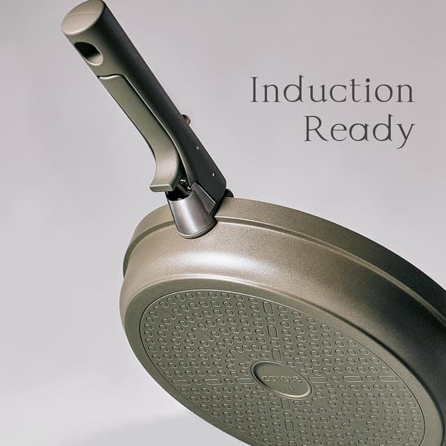 Detalle 2 de Carote 21-Piece Ceramic Nonstick Cookware Set with Detachable Handles (PFAS & PFOA Free) — Olive Green