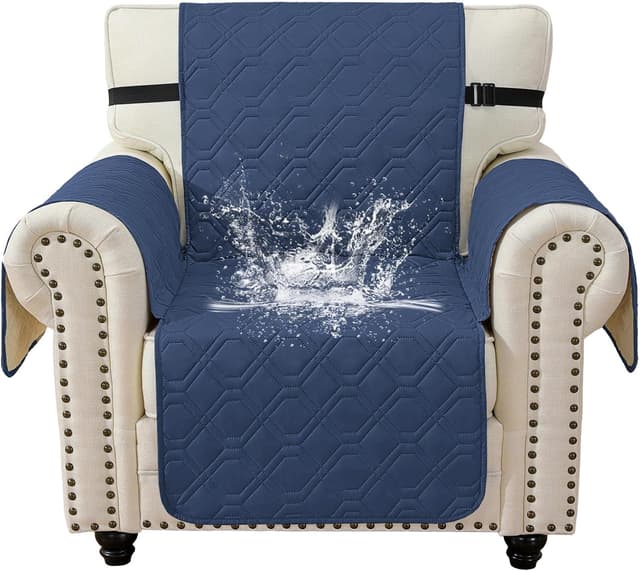 Detalle de YSTELLAA Copripoltrona 1 posto con braccioli Blu Berlino, impermeabile e antiscivolo con tasche laterali