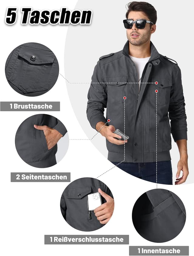 Thumbnail 2 de MAGCOMSEN Übergangsjacke für Herren – winddichte Cargo Outdoorjacke mit Stehkragen und mehreren Taschen
