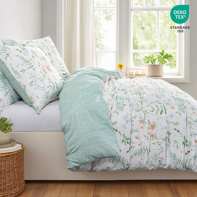 Thumbnail 2 de Aisbo Bettwäsche 135x200 4teilig Baumwolle Grün Blumen Muster