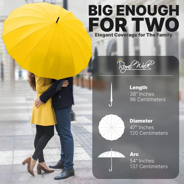Detalle 2 de Royal Walk Windproof Umbrella Black Large 54 Inch Automatic Open (for 2 persons) — Wooden Handle