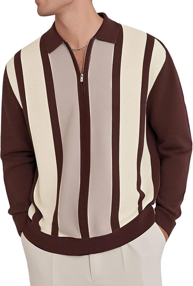 Detalle de CTU Men’s Quarter Zip Striped Polo Jumper (Knitted Sweater) long sleeve, M–3XL