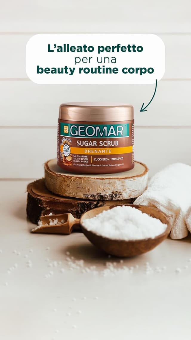 Detalle 1 de GEOMAR Sugar Scrub Corpo Drenante con Sale Marino, Sale di Epsom e Olio di Argan – 600 g