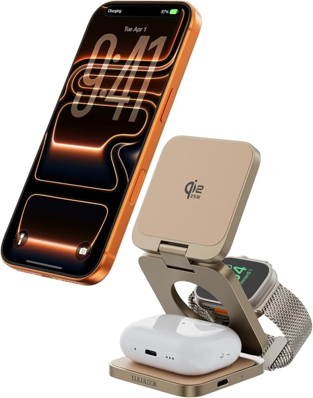 Detalle de LULULOOK Station de charge magnétique 3 en 1 Qi2.2 25 W (iPhone, Apple Watch, AirPods)