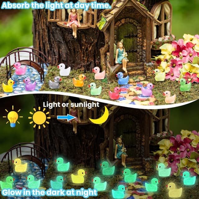 Detalle de DULEFUN 200pc Luminous Mini Resin Ducks (20 Colors) for Micro Gardens, Dollhouses & Glow Crafts
