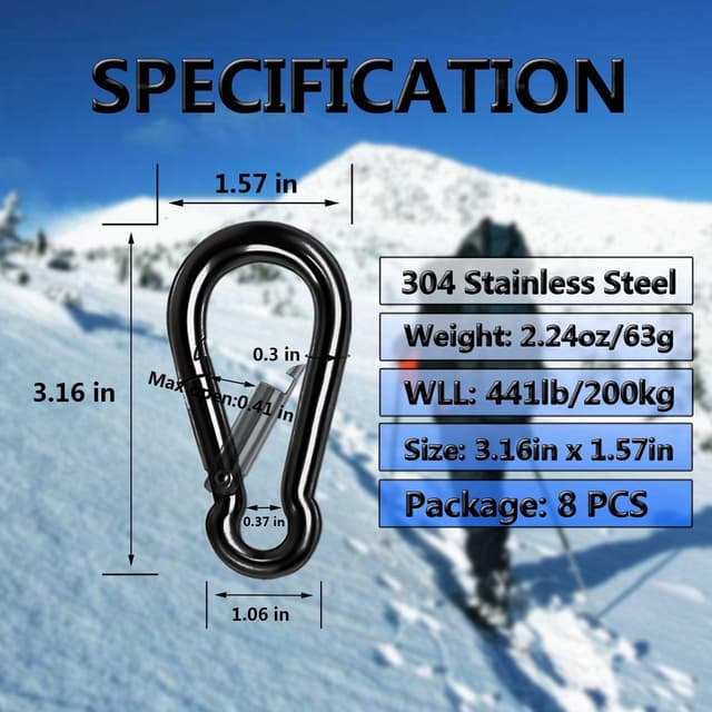 Detalle 2 de Ekunbuy Black Carabiner Clip 5/16" 8 pack