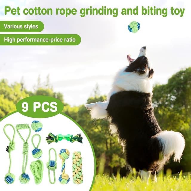 Detalle de ZONJIE 9er Hundespielzeug-Set aus Baumwollseil – Kauspielzeug gegen Möbelbeschädigung