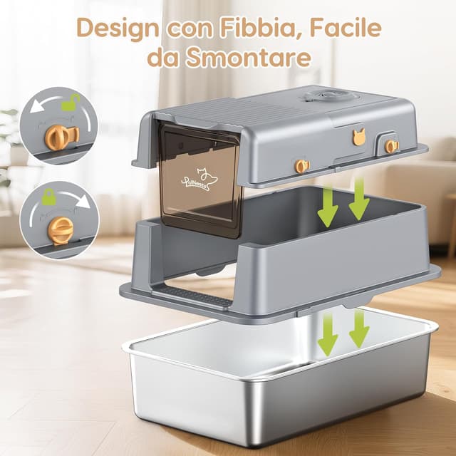 Detalle 1 de PalNests lettiera per gatti XXL in acciaio inox 105°